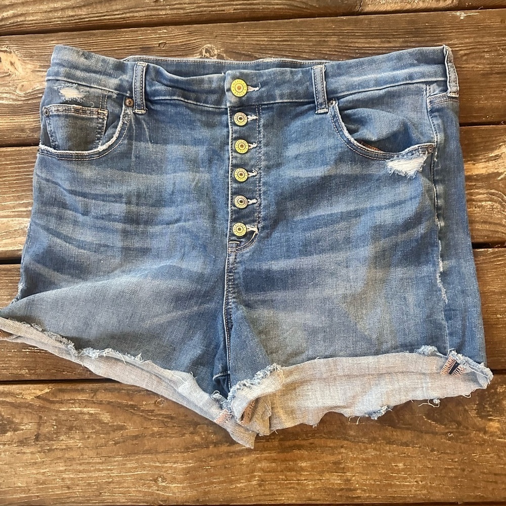 American Eagle Outfitters Distressed High rise shortie Blue Jean Shorts